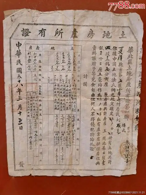 民国房产证官契-价格:180元-au28405581-地契/房契 -加价-7788收藏