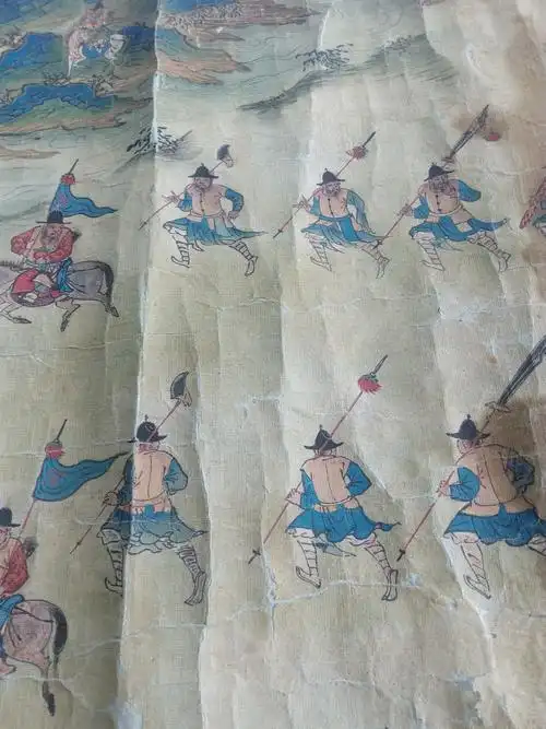 元佚名绢本行军图,长285宽45公分.