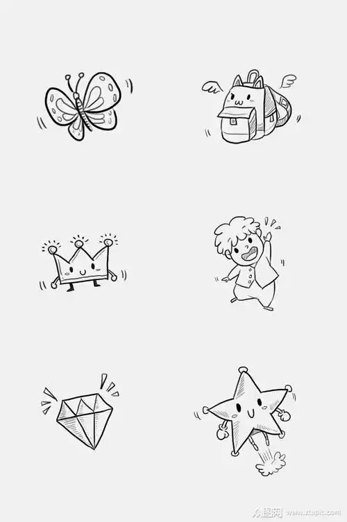 手绘画免抠线稿插画元素素材