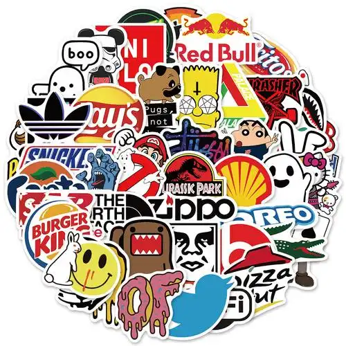 50张新款各类潮牌图案热门贴画电脑滑板水杯笔记本个性小贴纸