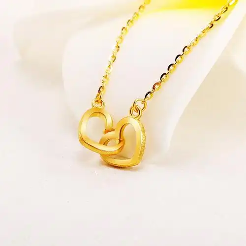 翠绿黄金项链足金999女款双心套链金重约5253ga01000110563