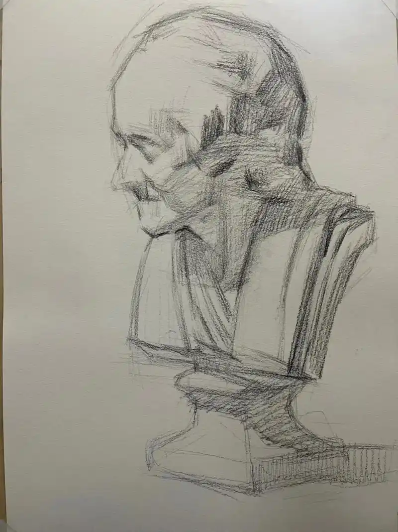 石膏像素描伏尔泰步骤短期#画画 #素描 #美术生 #石膏像素 - 抖音