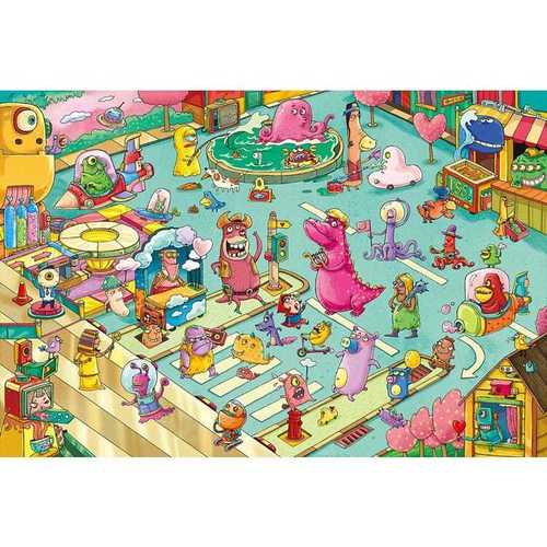 卡通动漫手绘版怪物乐园木质1000片成人拼图儿童益智玩具礼物