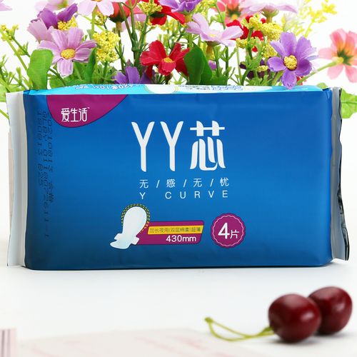 绿叶爱生活yy芯无感无忧加长夜用棉柔卫生巾430mm姨妈巾4片正品