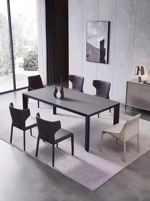 意式极简设计师桌子德利丰岩板餐桌现代简约