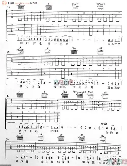 太坦白吉他谱e调双吉他六线谱太坦白吉他弹唱谱李荣浩