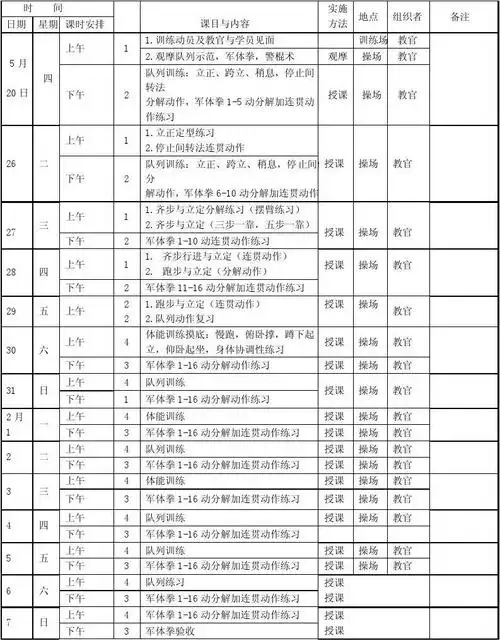 军事训练计划表
