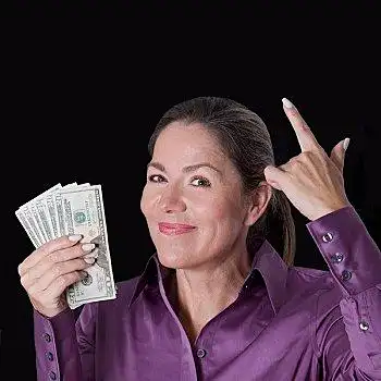 女人,拿着,货币,钞票美元符号,插画女人,看,惊奇,钱,植物女人,拿着