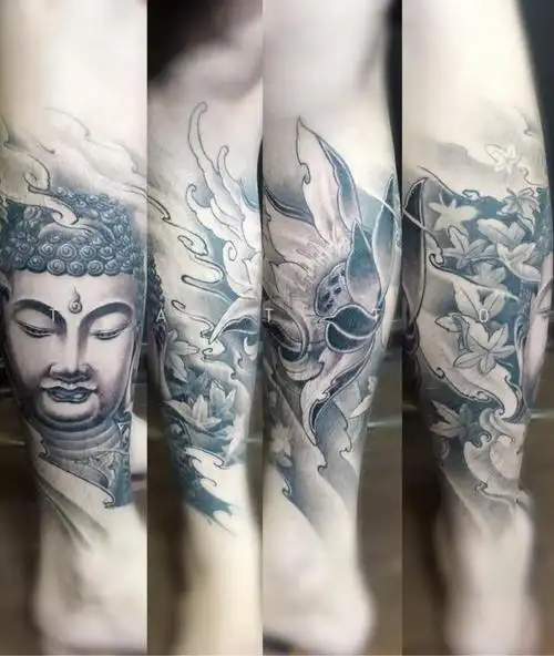 佛头莲花包小腿_纹身图案手稿图片_tattoo-m的纹身作品集