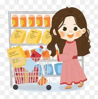 女王节卡通女生逛超市png素材