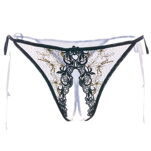 久慕雅黛 性感情趣内裤女式内裤开档蕾丝刺绣真人情趣丁字裤诱惑 黑色