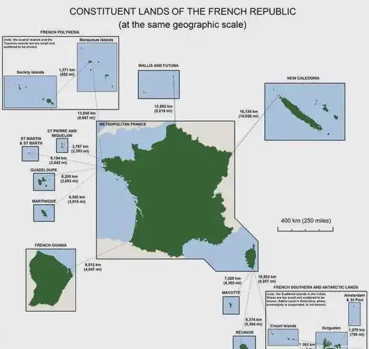 法国在欧洲外有13个海外领地