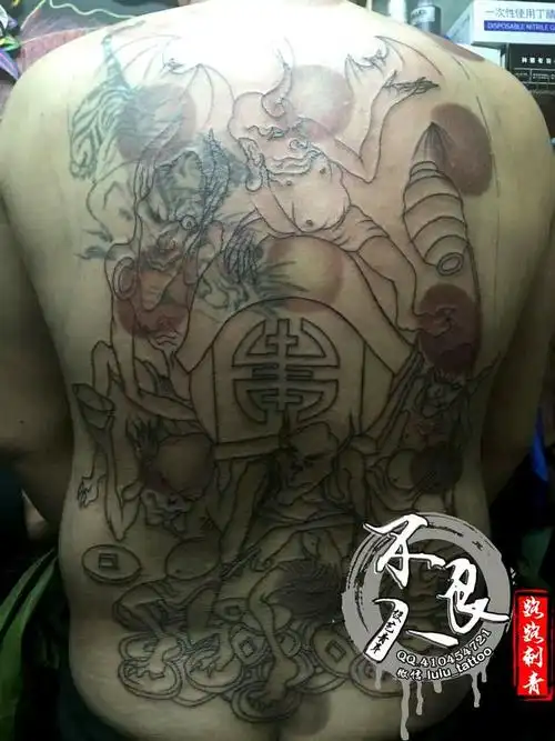 五鬼运财,遮盖下山虎_纹身图案手稿图片_blr的纹身作品集