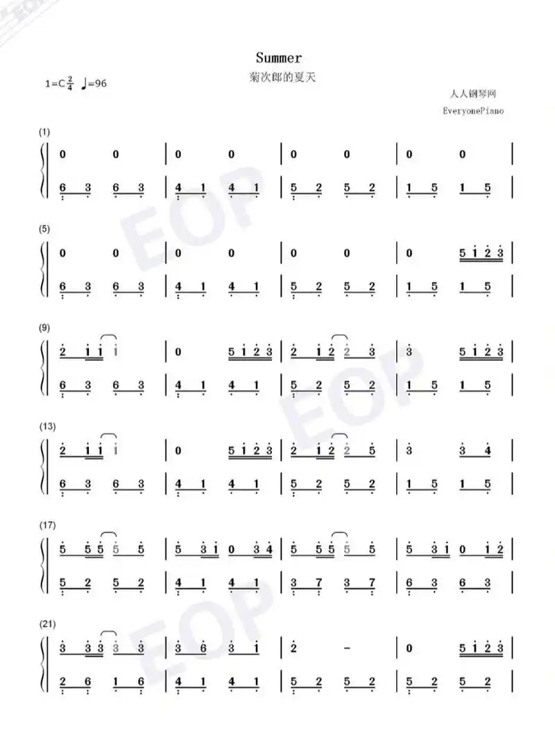 93《菊次郎的夏天》钢琴简谱