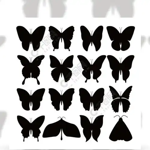 老式蝇昆虫集矢量蝴蝶绘图剪影蝴蝶手绘黑色纹身形状,老式昆虫集的