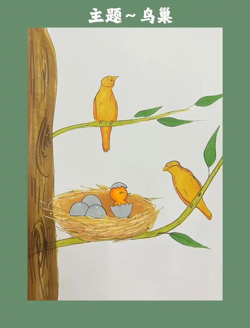 主题～鸟巢.#简笔画 #一起学画画 #每日一画 #画画打卡  - 抖音