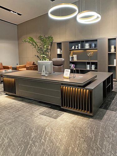 办公桌老板桌简约现代总裁桌办公室轻奢经理主管桌椅带led灯