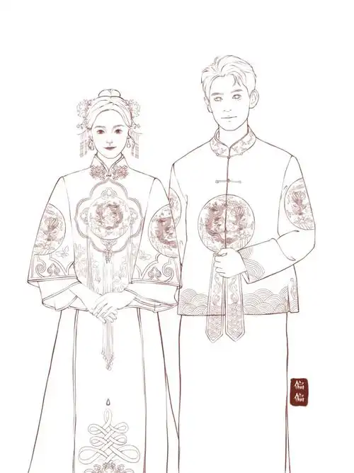 手绘婚纱照  #手绘请柬  #线稿  #婚礼插画  #秀禾  #超有设计感的