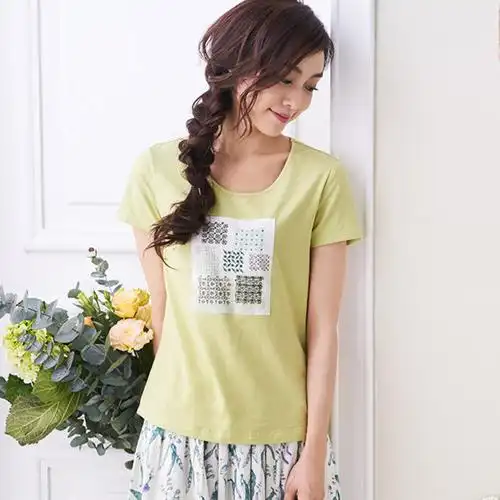 茵曼夏装新款文艺范印花棉质圆领t恤女短袖宽松修身显瘦上衣