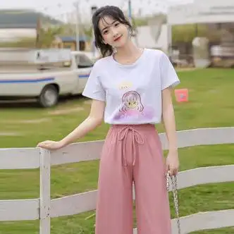 拼涉13-15-18初中生高中生女生穿的少女初中生夏装套装女学生时尚印花