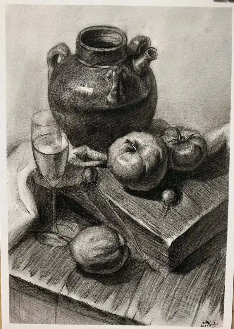 少儿美术教育.#静物素描 #一起学画画 #临摹  早安[太阳 - 抖音