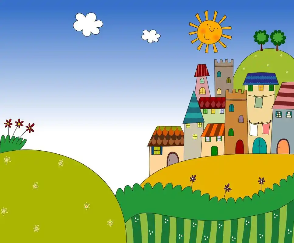 卡通风景,色彩丰富的图形插画儿童