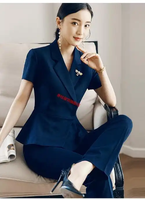 皮尔卡丹女装品牌职业套装夏季新款职业女装套装套裙套裤ol两件套短袖