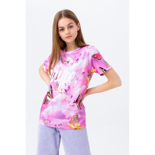 hype girls粉色短袖圆领t恤|pink butterfly garden script t-shirt