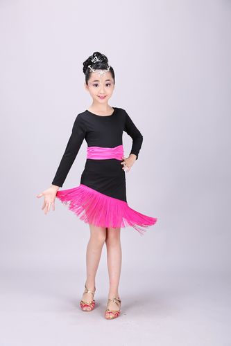 新款夏季儿童拉丁舞表演服女童短袖流苏连衣裙少儿舞蹈比赛练功服