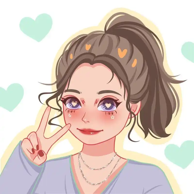 马尾女孩 卡通头像 剪刀手 可爱耶头像 9315私聊我约稿,白菜价