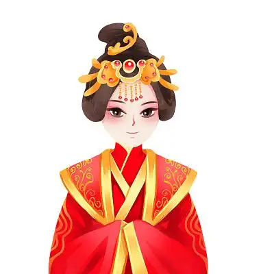 古风手绘古代婚礼穿红色传统结婚礼服的新娘人物素材婚礼元素