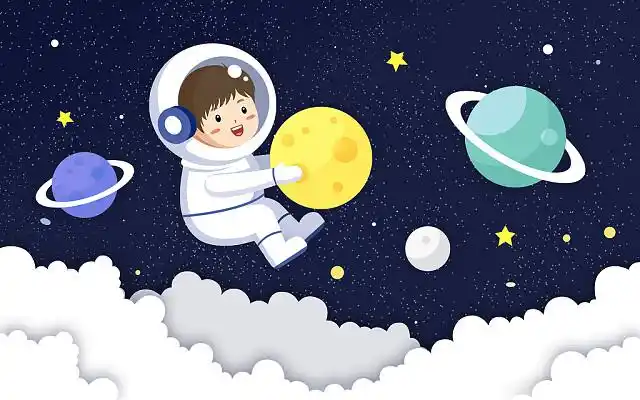 蓝色扁平风卡通宇航员宇宙星空太空云层插画航天日宇航员