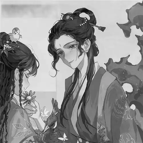 古风情头高清黑白手绘图片