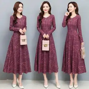 女装长裙京东购物商城官网高级感毛呢连衣裙春秋加厚羊毛打底裙子