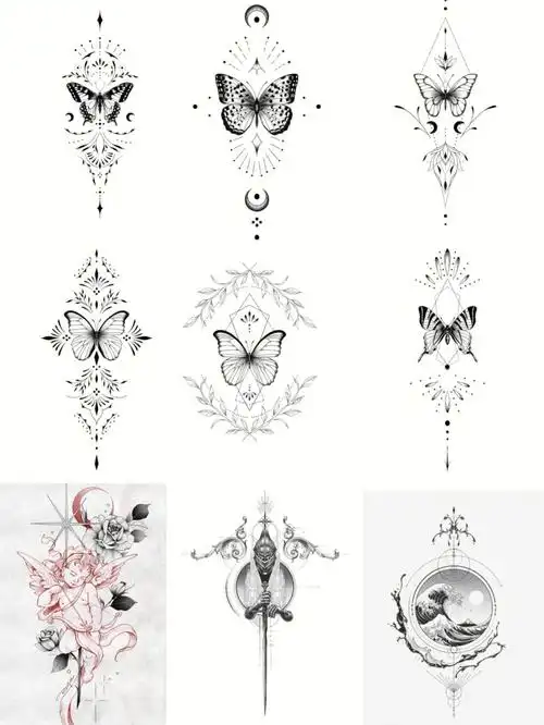 女生脊骨纹身手稿