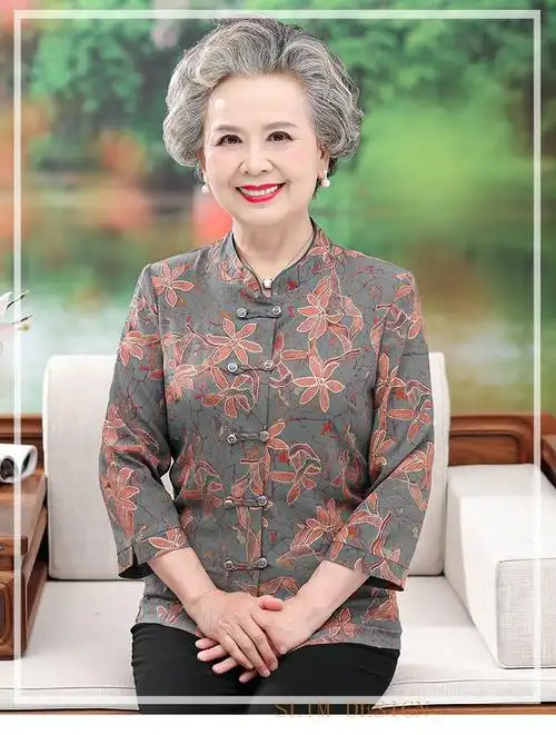 欧惠悠中老年女装奶奶装夏装套装衬衣60-70岁80老人上衣服妈妈夏季