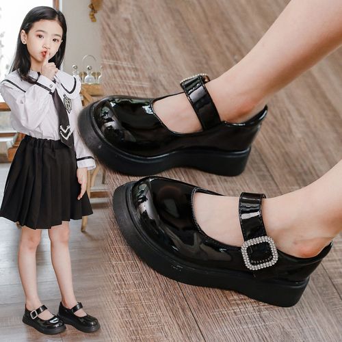 小孩演出皮鞋8jk7女孩单鞋黑色女童1-12岁儿童皮鞋