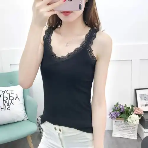 蕾丝边短款夏季打底衫新款2020纯棉性感吊带背心女内搭无袖修身