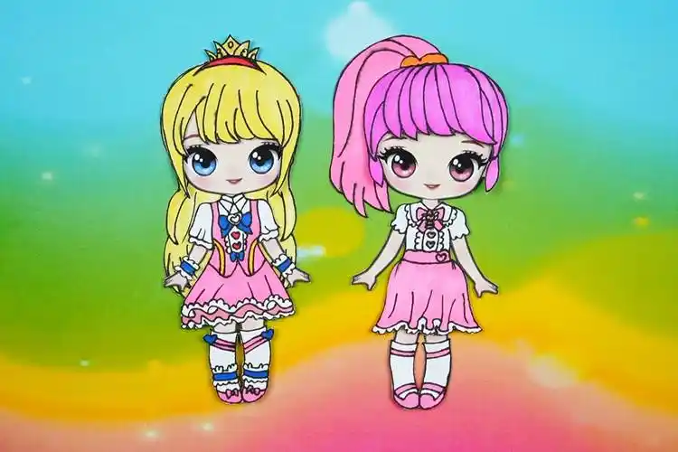 奇妙萌可纸娃娃手工乐美女孩爱心公主粉红变身装