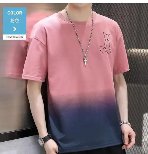 t恤男潮牌新款衣服潮流粉色半袖帅气男士春装显瘦百搭上衣男式男生263