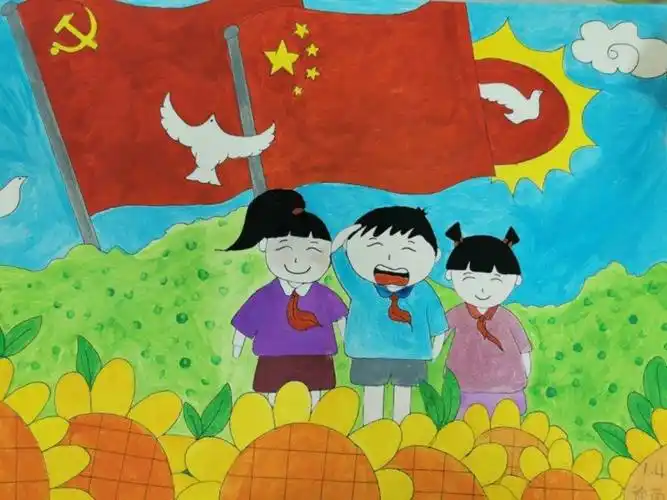 早上收到了孩子们 为参加"我心中最美的红星红旗"绘画展创作的作品,细