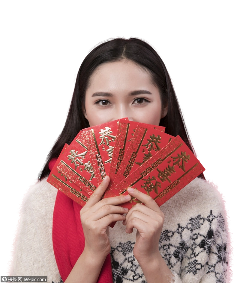 新年发红包的女人春节人像