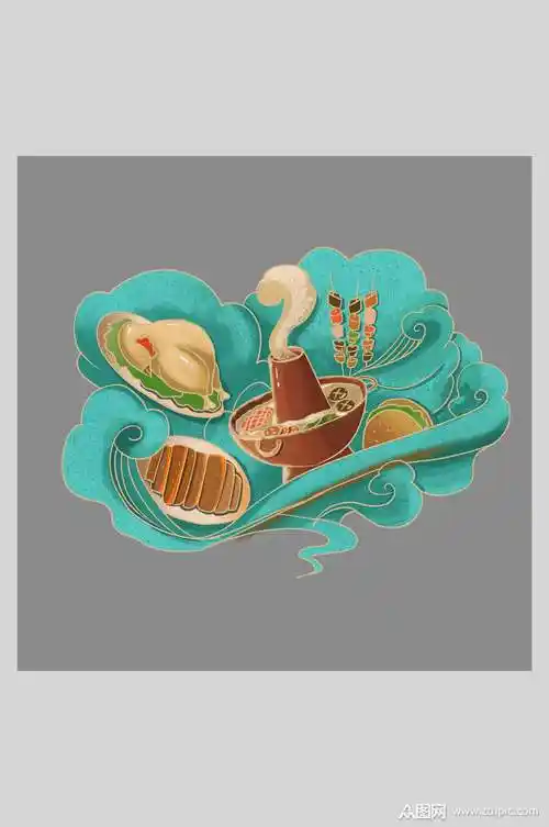 国潮美食火锅串串插画素材模板下载-编号1850553-众图网