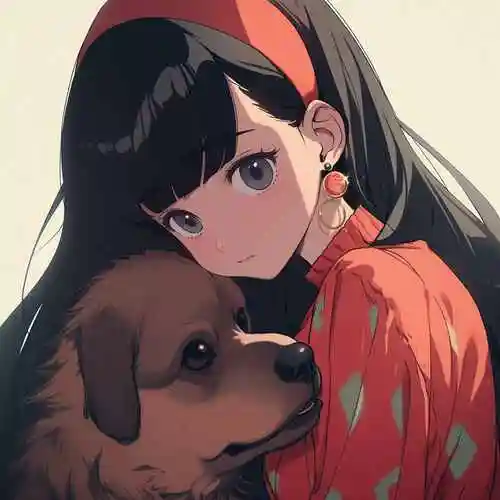 女孩和狗头像,抱着狗狗插画漫画动漫卡通头像