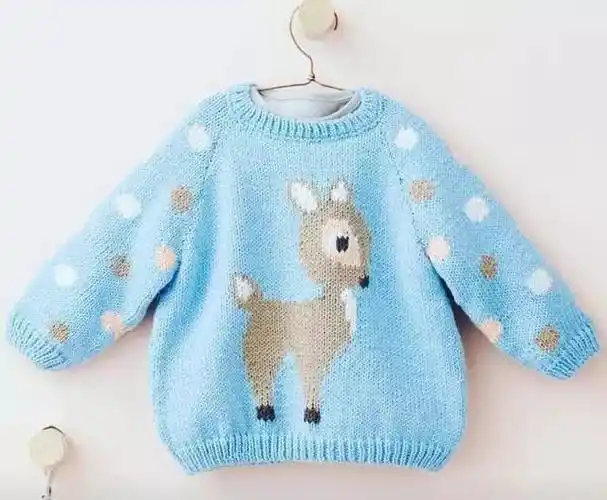 非常可爱的小鹿图案儿童毛衣,快给小朋友织一件吧