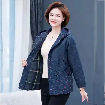 乐宛伊 妈妈装中年妇女牛仔夹克外套中老年妈妈装春秋外套上衣牛仔