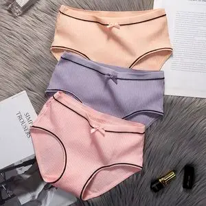 无痕内裤女纯棉三角女士内裤中腰性感少女舒适螺纹女生内裤头女