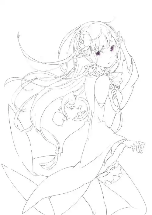 动漫人物手绘临摹练习_艾米莉亚