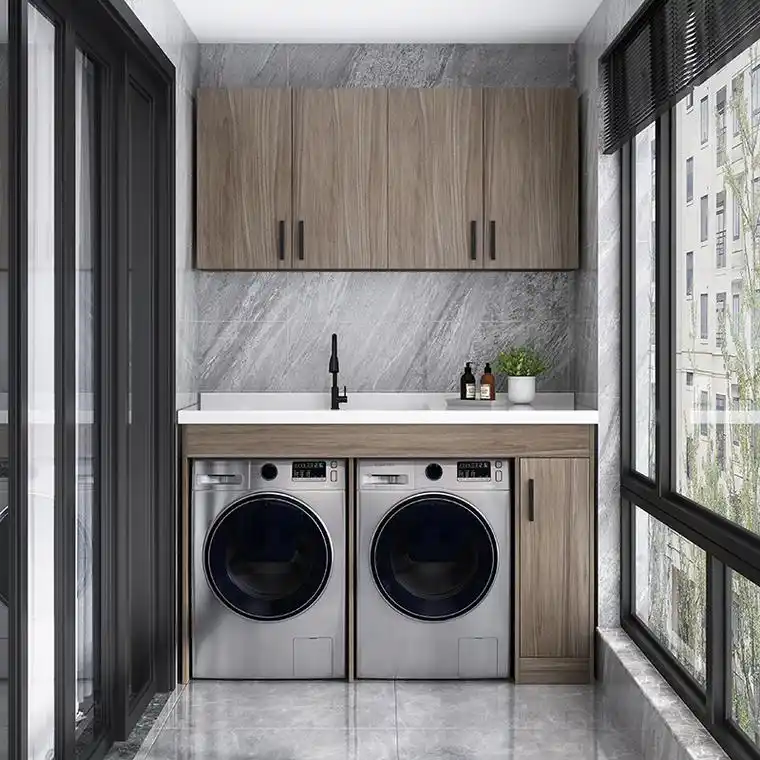 阳台双洗衣机柜洗衣柜组合烘干机伴侣洗衣台可定制切角双机一体柜