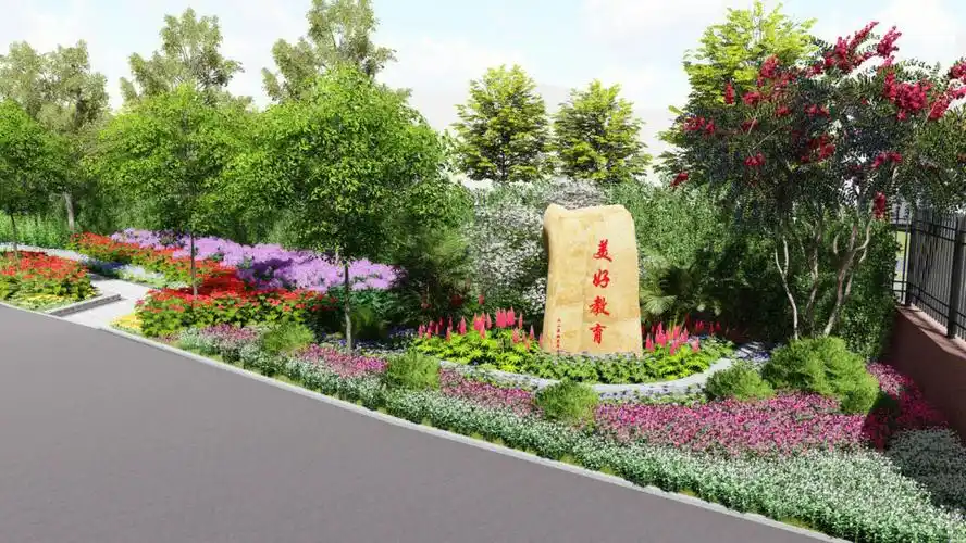 分享一组2019年设计的校园一角景观绿化设计方案效果图.